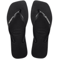 Women's Slim Square Logo Metallic Flip Flops - Black/Silver